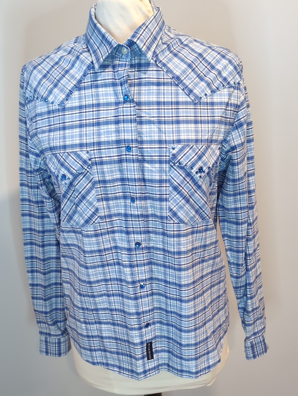 Rough Stock Blue Plaid Button-Up Western Shirt Medium Women's